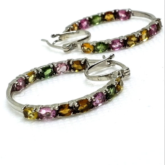 Tourmaline Multicolored Hoop Sterling Silver Earrings - Picture 1 of 4